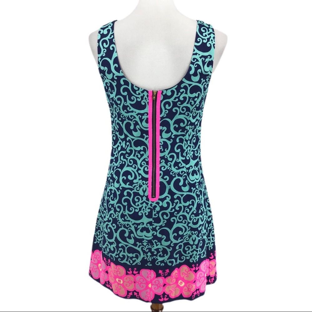 Lilly Pulitzer Delia Pink Blue Fountain Hopping Sleeveless Shift Dress - Picture 5 of 8